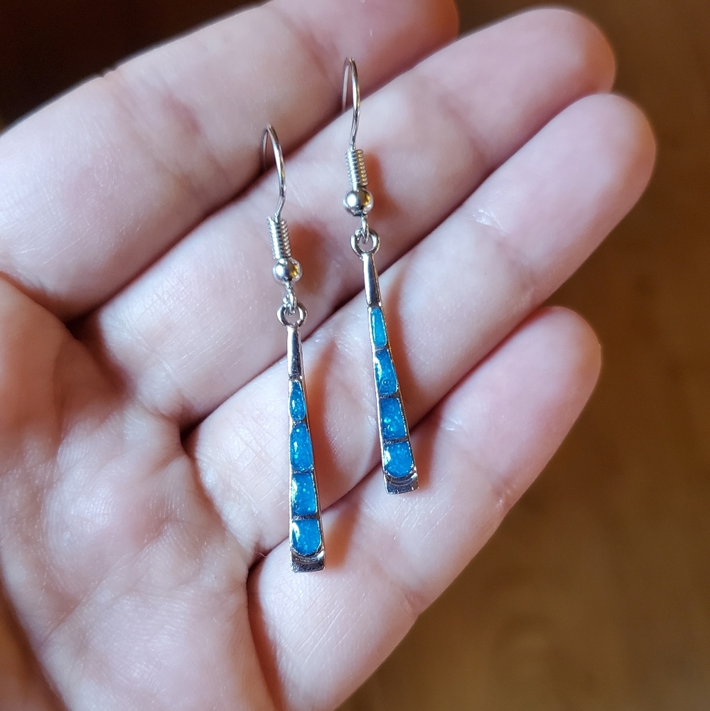 NWOT Blue Enamel Drop Earrings - Picture 4 of 10